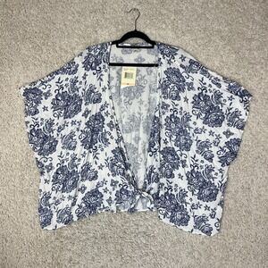 Eyeshadow Kimono Womens 2X White Blue Toe Front Cover Up Beachy Summer Island